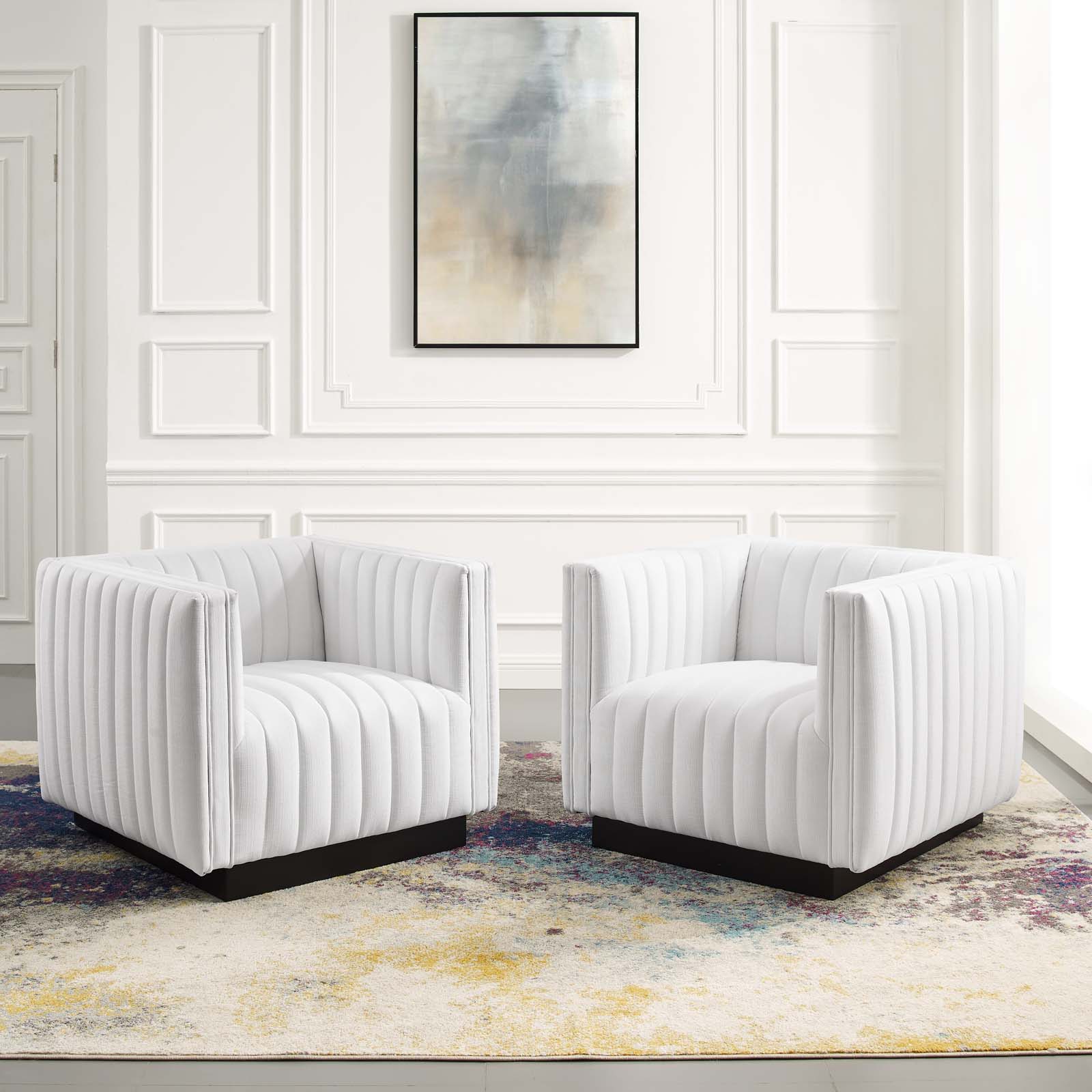 Modway Conjure Tufted Armchair Upholstered Fabric Set of 2 in White